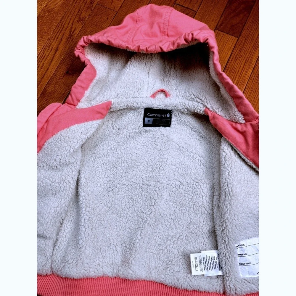 Carhartt Kids Pink Sherpa Lined‎ Canvas Active Jacket OJ9566-G 3T Hooded Coat